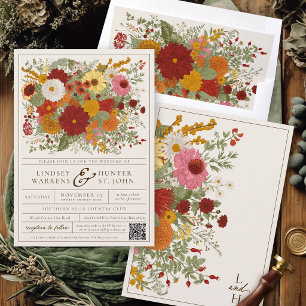 Convites Casamento Floral Colorido de Jardim Outonal Vintag