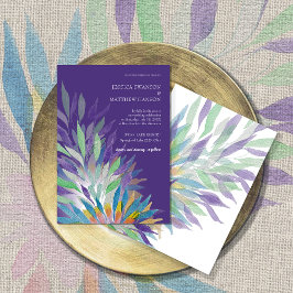 Convites Casamento Floral Colorido em Roxo com Aquarela