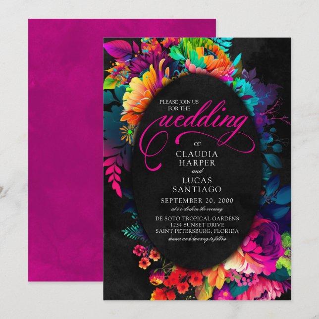 Convites Casamento Floral Colorido Fiesta Watercolor (Frente/Verso)