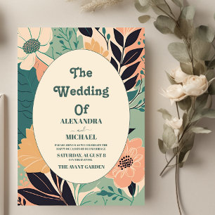 Convites Casamento Floral Colorido Pastel Retro