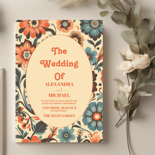 Convites Casamento Floral Colorido Vintage Retro
