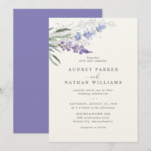 Convites Casamento Floral com Aguarela Lavanda Romântica