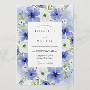 Convites Casamento Floral com Aquarela Azul