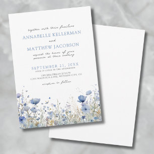 Convites Casamento Floral com Aquarela de Flor Silvestre Az