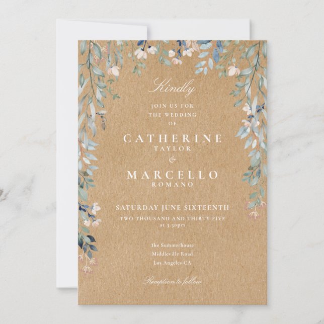 Convites Casamento Floral com Aquarela de Flores Silvestres (Frente)