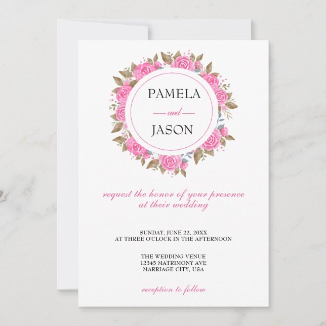 Convites Casamento Floral com Aquarela do Jardim de Verão (Frente)