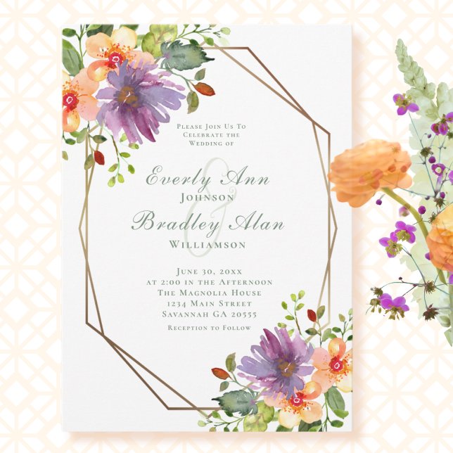 Convites Casamento Floral com Aquarela Dourada e Bege Pêsse (Criador carregado)