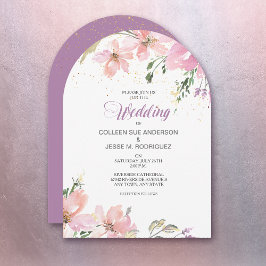 Convites Casamento Floral com Aquarela em Lavanda Rosa