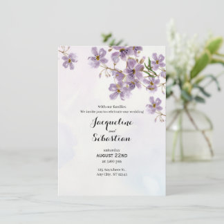 Convites Casamento Floral com Aquarela em Lilás Suave