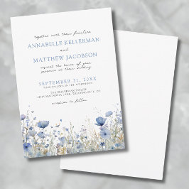 Convites Casamento Floral com Aquarela Flor Silvestre Azul