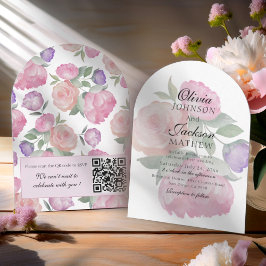 Convites Casamento Floral com Aquarela Rosa Moderno