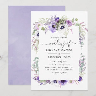 Convites Casamento Floral com Aquarela Violeta Desbotada