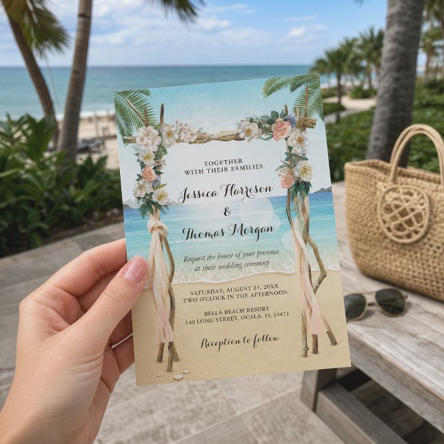 Convites Casamento Floral com Arvorismo de Praia Tropical (Criador carregado)