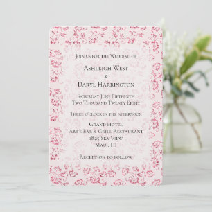 Convites Casamento Floral com Brilho Cor-de-Rosa Romântico
