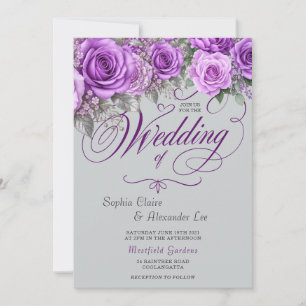Convites Casamento Floral com Brilho Roxo Lavanda Elegante