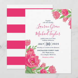 Convites Casamento Floral com Buquê de Flor, Rosas Rosa Qu