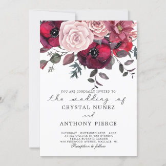 Convites casamento floral com burgundy e blush