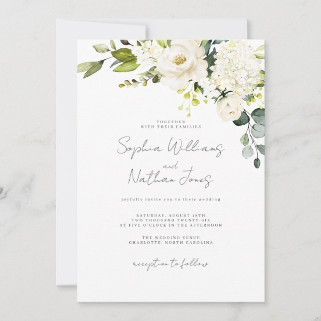 Convites Casamento Floral com Champanhe  (Frente)