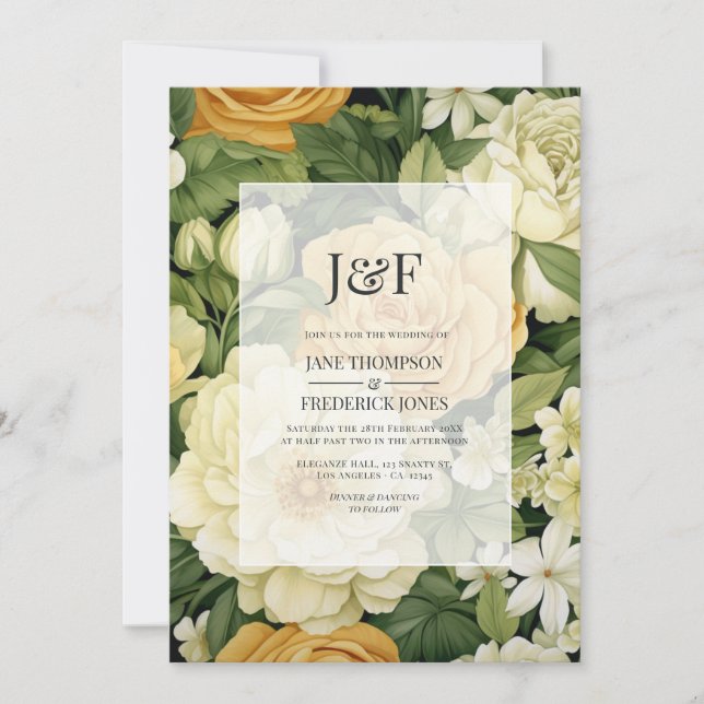 Convites Casamento Floral com Champanhe e Verde (Frente)