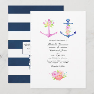 Convites Casamento Floral com Código QR Tema Náutico em Aqu