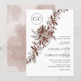 Convites Casamento floral com cor de água cor rosa, cor-de-