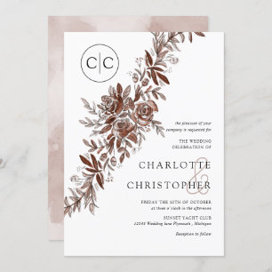 Convites Casamento floral com cor de água cor rosa, cor-de-