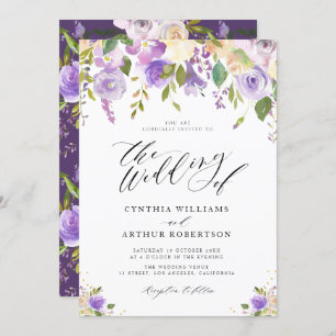 Convites casamento floral com cor de água púrpura e pêssego