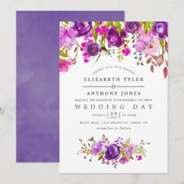 Convites Casamento Floral com Cor de Água Púrpura e Violeta