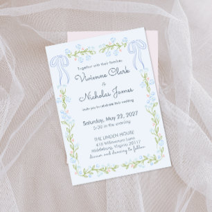 Convites Casamento Floral com Fita de Jardim Pastel Coquete