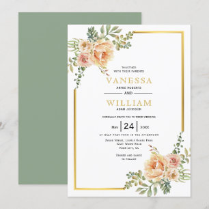 Convites Casamento floral com flores de aquarela e estrutur