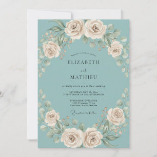 Convites Casamento Floral com Florescimento de Creme Azul