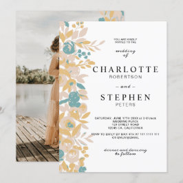Convites Casamento floral com foto de Boho editável