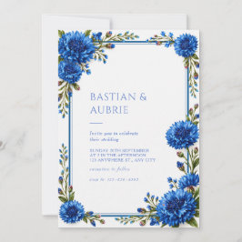 Convites Casamento Floral com Fronteira de Centáurea Azul
