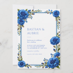 Convites Casamento Floral com Fronteira de Centáurea Azul