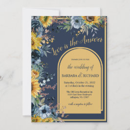 Convites Casamento Floral com Girassóis Azul-Marinho