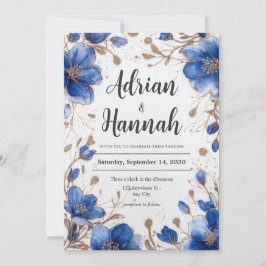 Convites Casamento Floral com Glitter Dourado em Aquarela A