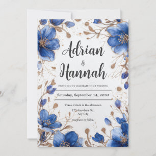 Convites Casamento Floral com Glitter Dourado em Aquarela A