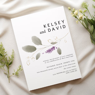 Convites Casamento floral com lavanda de hortelã dourada