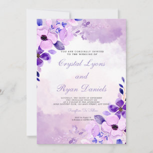 Convites Casamento Floral com Lavanda Roxo Moderno