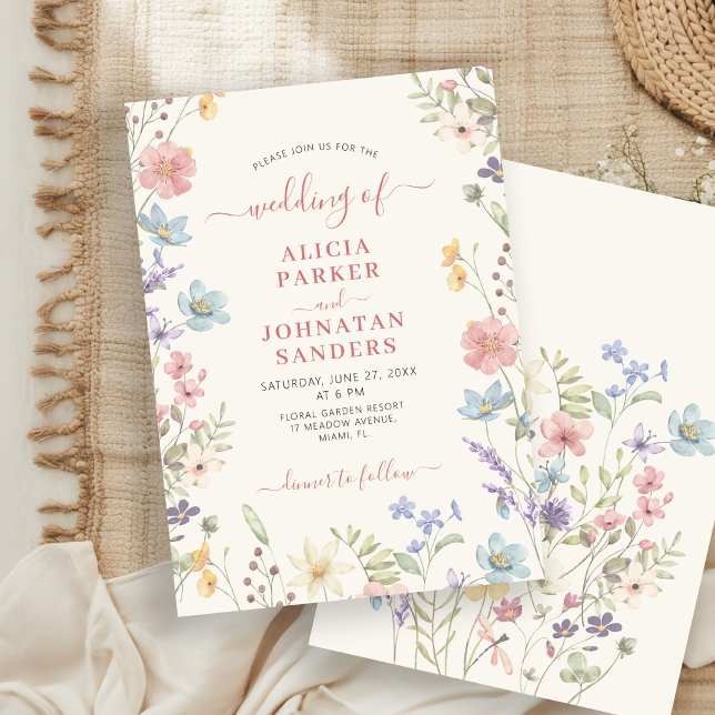 Convites Casamento floral com letra elegante boho flor silv (Criador carregado)