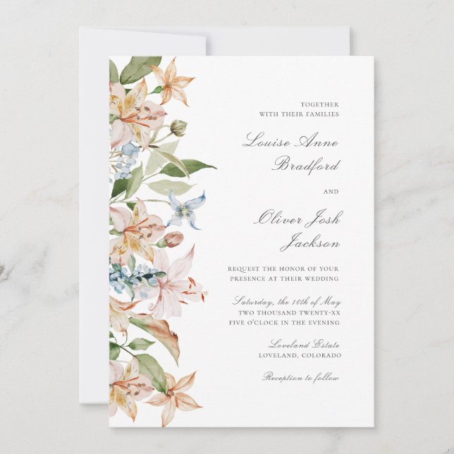 Convites Casamento Floral com Letra Elegante e Aquarela (Frente)