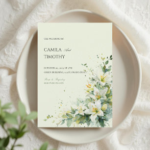 Convites Casamento Floral com Lírio do Vale em Verde Salvia