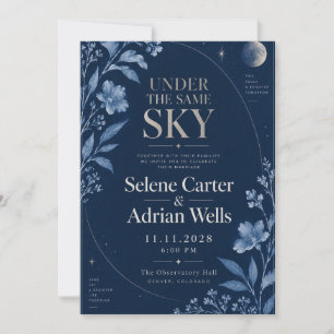 Convites Casamento Floral com Luar Azul da Meia-Noite