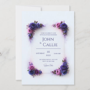Convites Casamento Floral com Moldura Violeta Rosada