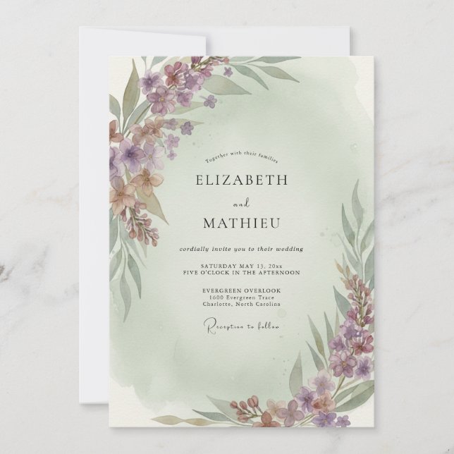 Convites Casamento Floral com Pincelada de Lavanda (Frente)