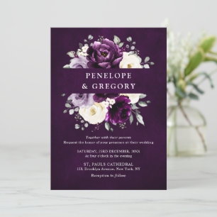 Convites Casamento Floral Com Plum Púrpura De Marinha Branc