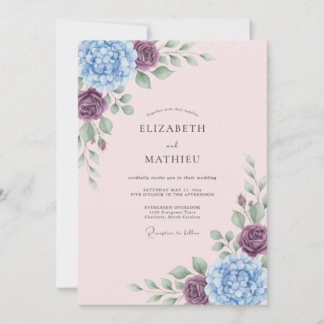 Convites Casamento Floral com Proliferação de Vinca (Frente)