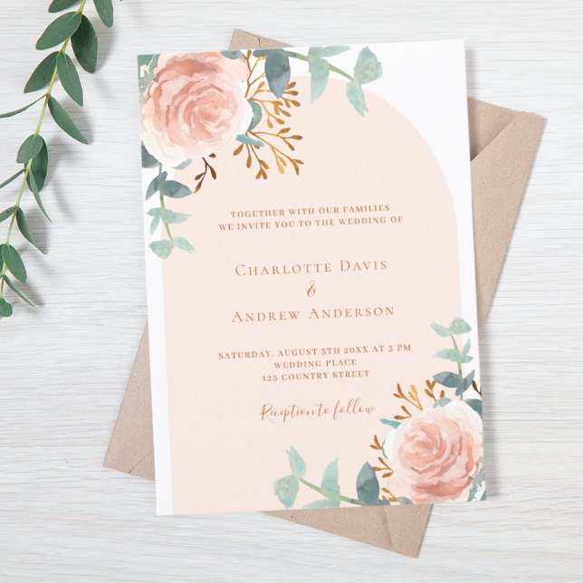 Convites casamento floral com rosa de ouro floral (Criador carregado)