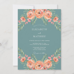 Convites Casamento Floral com Rosa Verde-água