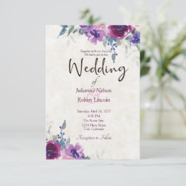 Convites Casamento floral com roxo de aquarelas e mauve inv